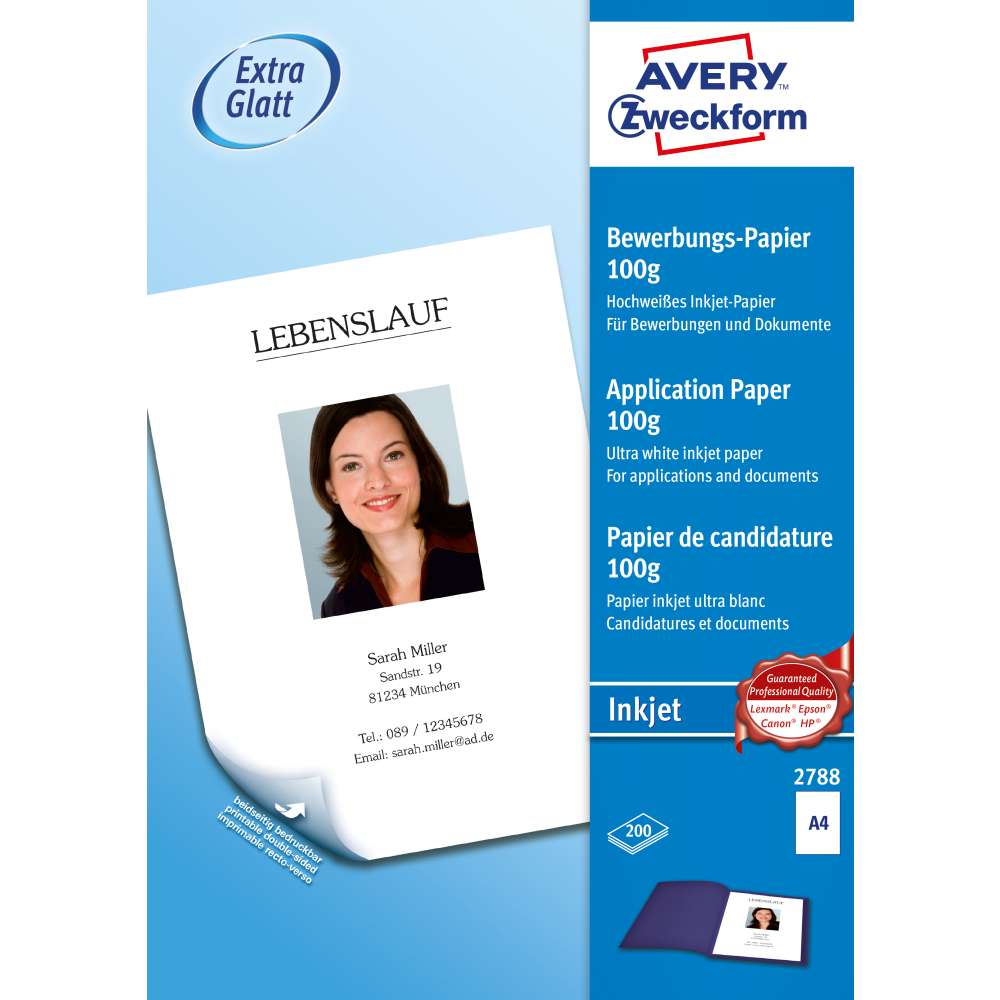 AVERY Zweckform Druckerpapier 2788 - A4, 100 g/m², Inkjet, 200 Blatt