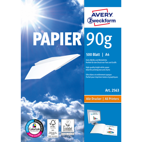 AVERY Zweckform 2563 Druckerpapier - Vielseitiges Papier für Farblaser, Laser s/w, Inkjet und Kopierer