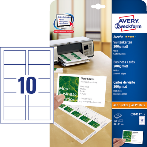 AVERY Zweckform C32011-10 Etiketten: Professionelle Visitenkarten in Universalqualität