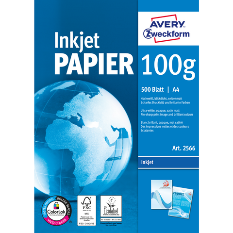 AVERY Zweckform Druckerpapier 2566 – 100 g/m², A4, Inkjet-Drucker, 500 Blatt/Packung