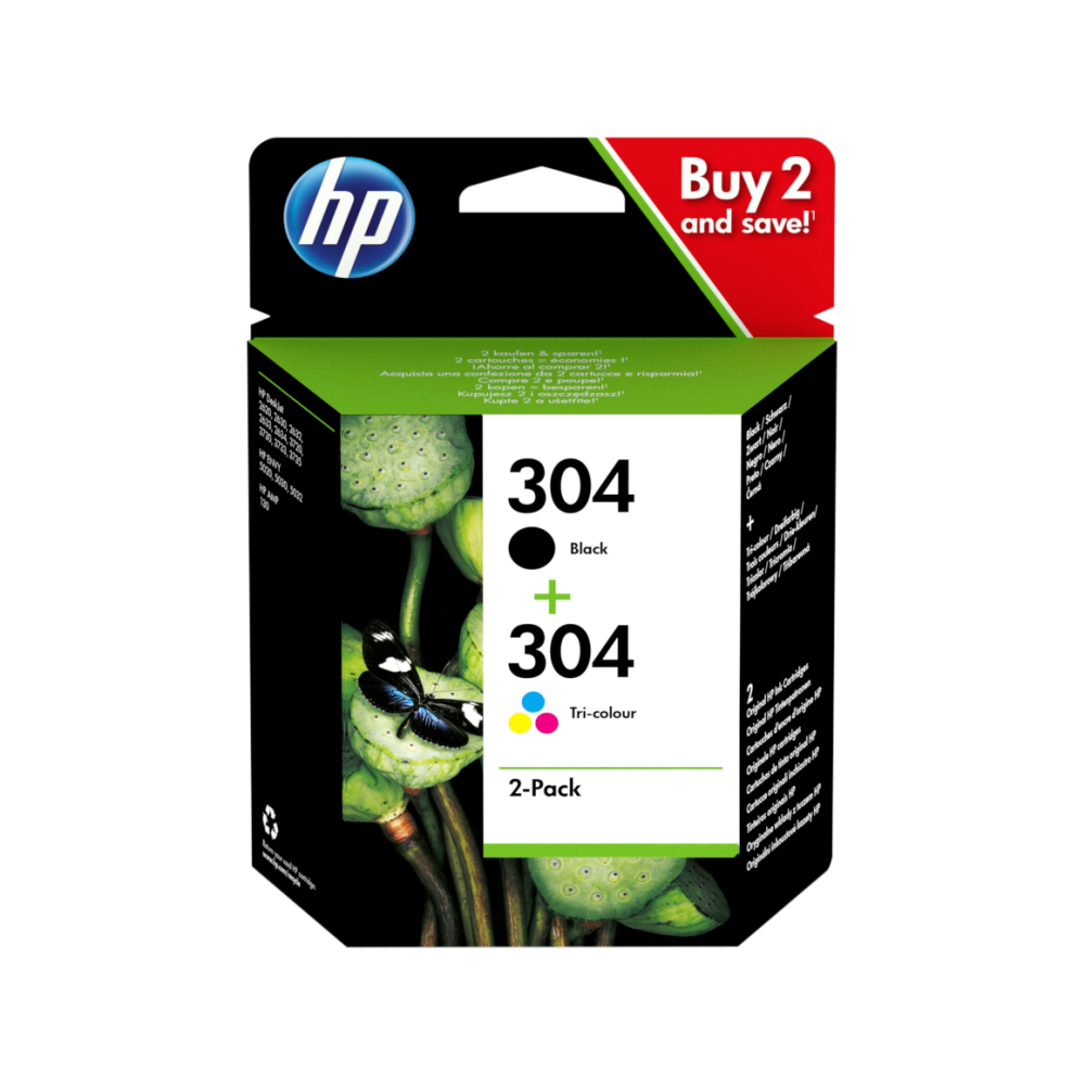 HP Druckerpatrone 304 2er-Pack - Hohe Druckleistung in Schwarz/Cyan/Magenta/Gelb