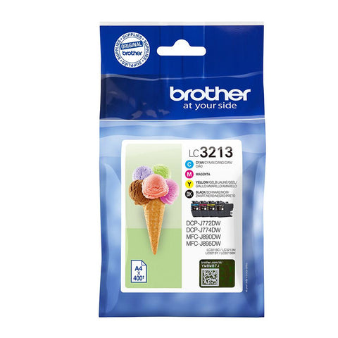 Brother Druckerpatrone LC3213 MultiPack - Original Ink Cartridge, Schwarz/Cyan/Magenta/Gelb, je 400 Seiten