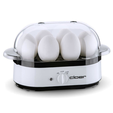 CLOER 6081 Weißer Eierkocher | Für 6 Eier, Edelstahl Heizplatte & Fertigmeldung