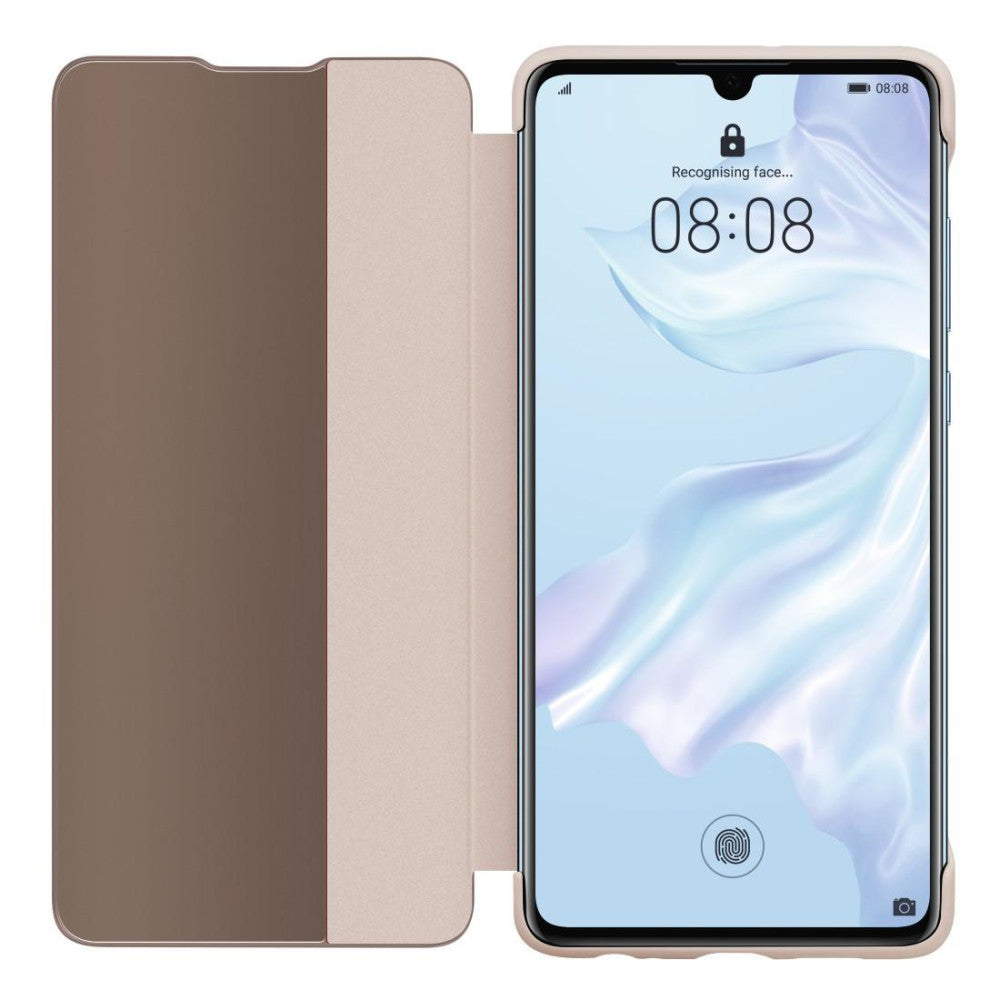 Huawei P30 Smart View Flip Cover, Pink - Stylische Handyhülle mit HD-Smart-Window