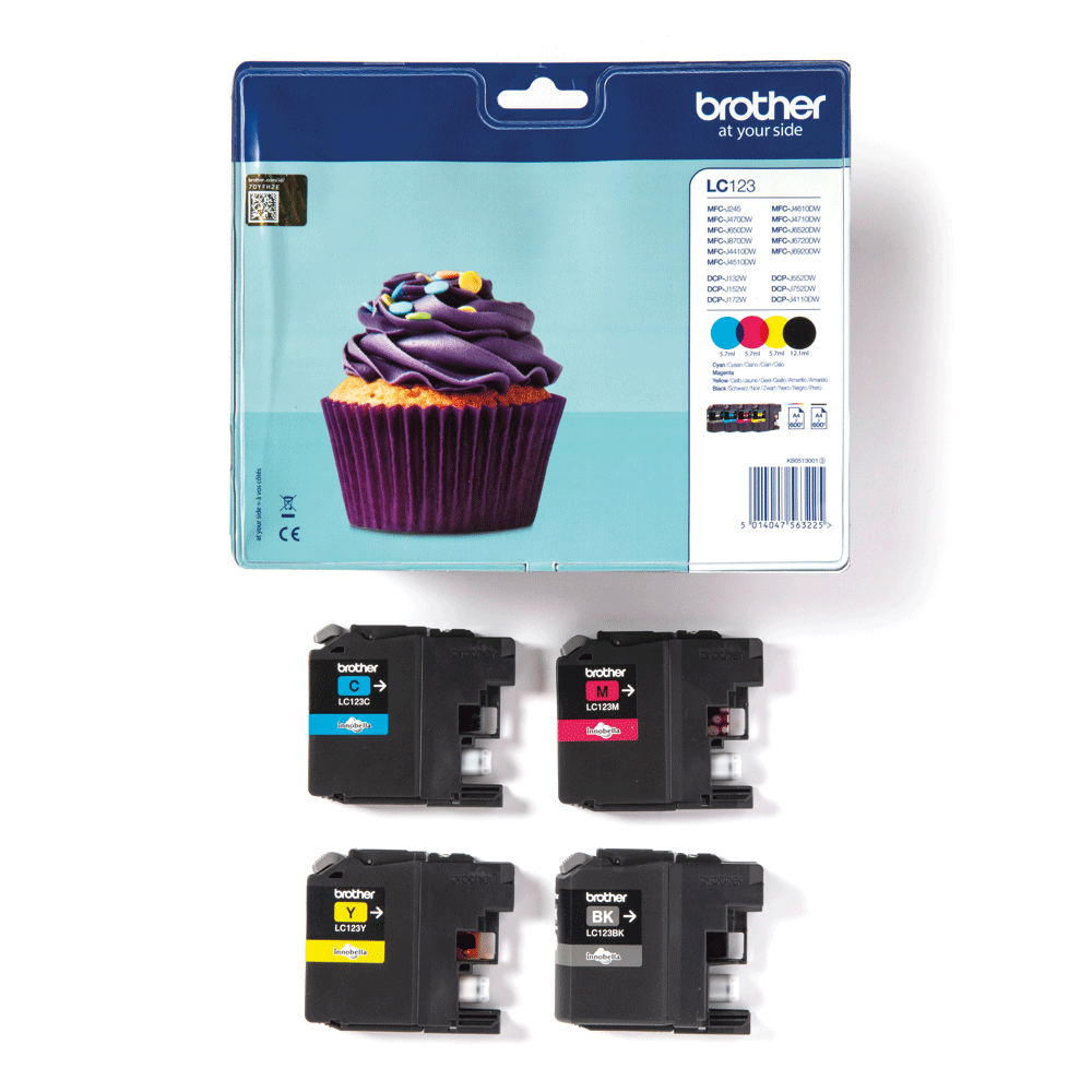 BROTHER Druckerpatrone LC123 MultiPack - Cyan, Magenta, Gelb, Schwarz - 4 Stück - 600 Seiten - Originalqualität