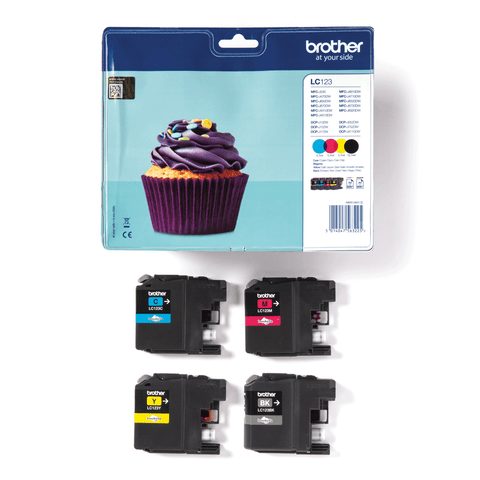 BROTHER Druckerpatrone LC123 MultiPack - Cyan, Magenta, Gelb, Schwarz - 4 Stück - 600 Seiten - Originalqualität