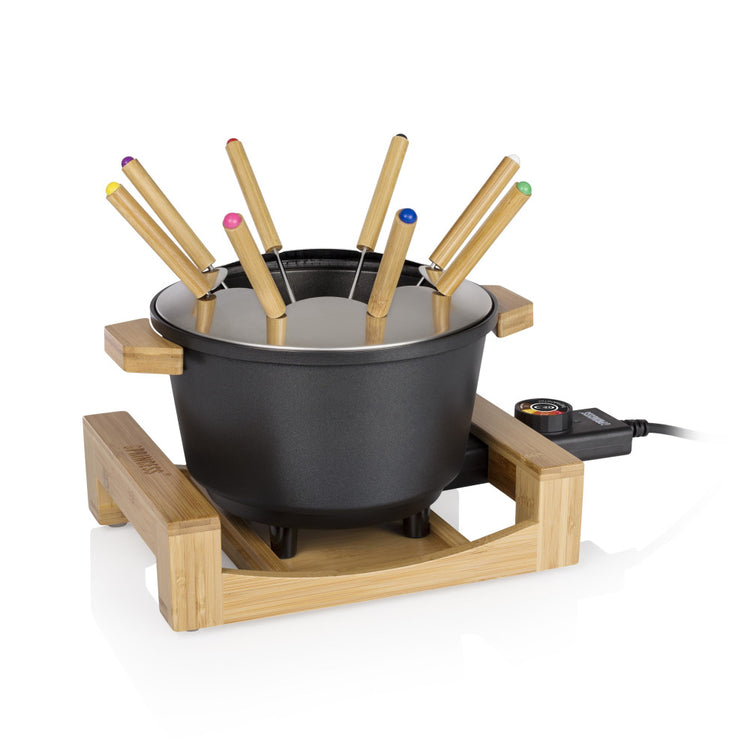 PRINCESS Fondue 173025 Pure schwarz – Elegantes Fondue-Set für 8 Personen