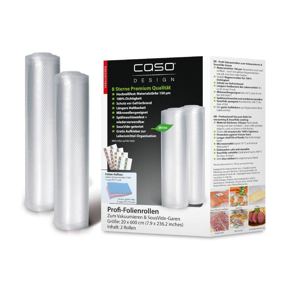 Caso 1221 Folienrollen 20x600 cm, 2er Pack Vakuumierer-Folienrolle