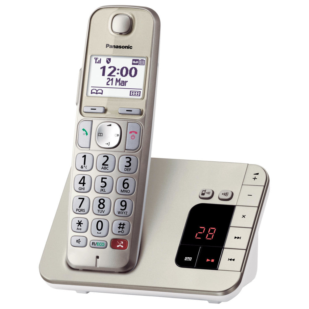 Panasonic KX-TGE260GN Champagner Schnurloses Telefon mit Sperrfunktion und Extra lauten Hörer