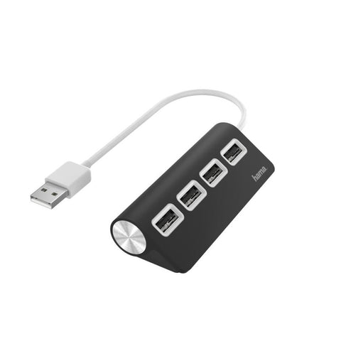 HAMA USB-Hub 4 Ports Schwarz (00200119) - High-Speed-Datenübertragung bis zu 480 Mbit/s