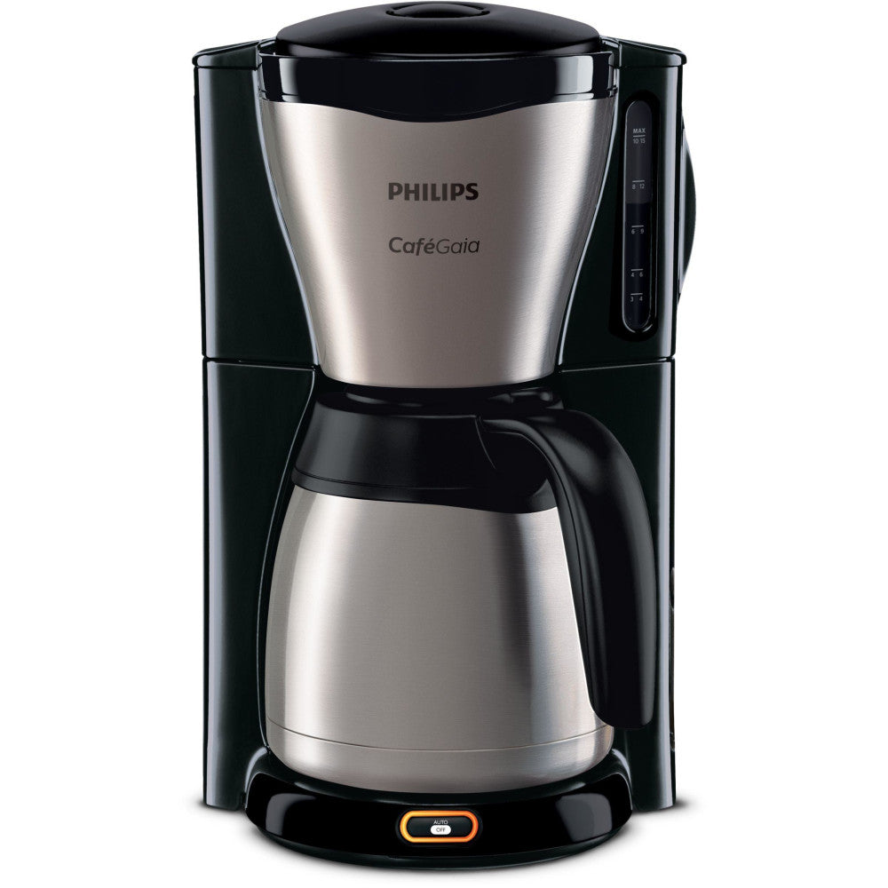 Philips HD7548 Café Gaia Filterkaffeemaschine - Schwarz/Edelstahl & Kunststoff | Thermoskanne 1,2L, Tropf-Stopp, Wasserstandanzeige