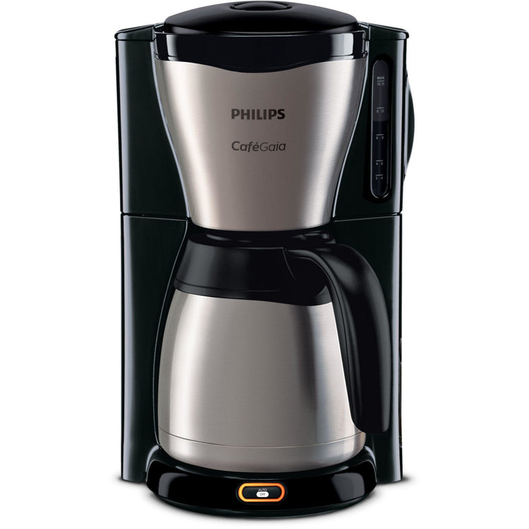 Philips HD7548 Café Gaia Filterkaffeemaschine - Schwarz/Edelstahl & Kunststoff | Thermoskanne 1,2L, Tropf-Stopp, Wasserstandanzeige