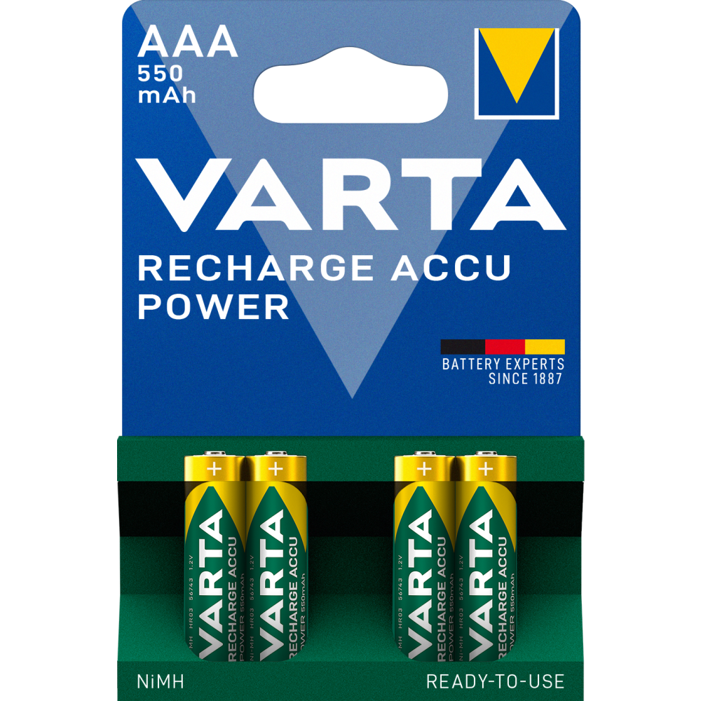 VARTA RECHARGE ACCU Power 550mAh AAA 4 Blister: Wiederaufladbare Nickel-Hydrid Akkus