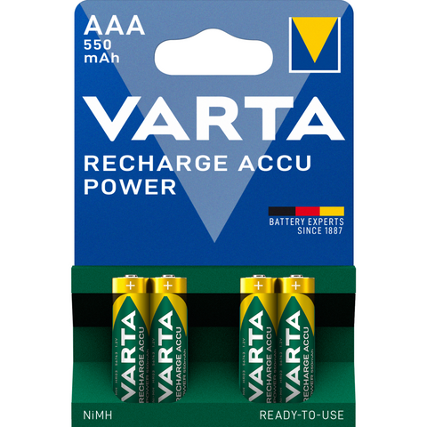 VARTA RECHARGE ACCU Power 550mAh AAA 4 Blister: Wiederaufladbare Nickel-Hydrid Akkus