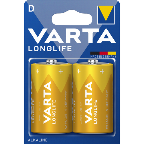 VARTA LONGLIFE D 2er Blister Batterie - Alkali-Mangan-Technologie, 1,5 V, Mono-Zellen