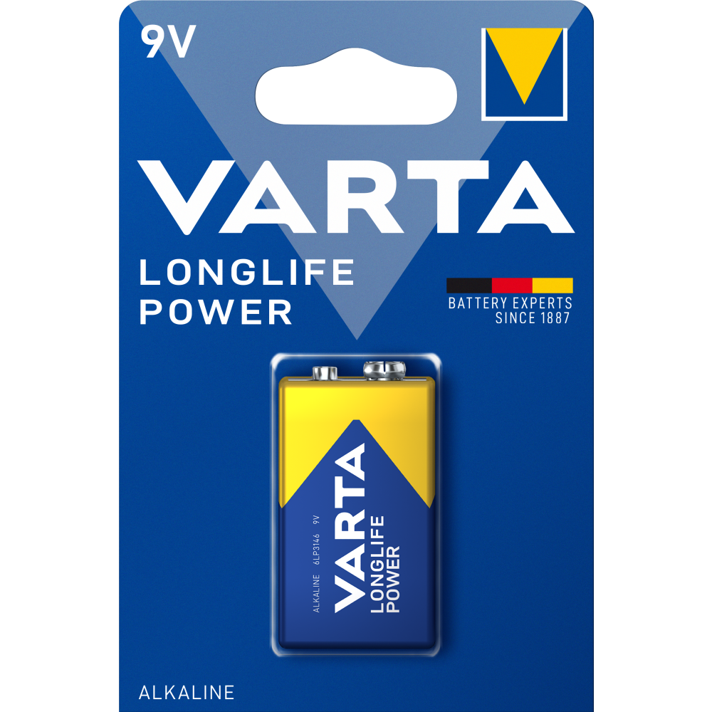 VARTA LONGLIFE Power 9V Batterie - Zuverlässige Alkalibatterie