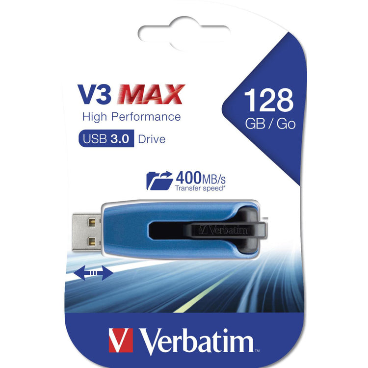 Verbatim V3 Max USB 3.0 128 GB blau USB-Stick - Hohe Lesegeschwindigkeit - Ideal für unterwegs