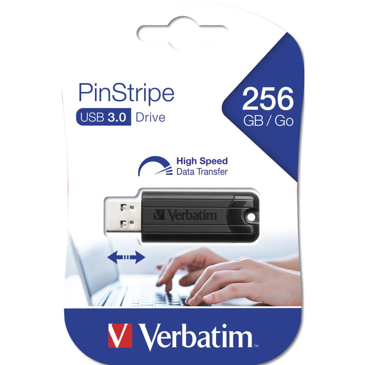 Verbatim PinStripe USB 3.0 256GB schwarz USB-Stick | 256GB Kapazität | Windows/Mac kompatibel