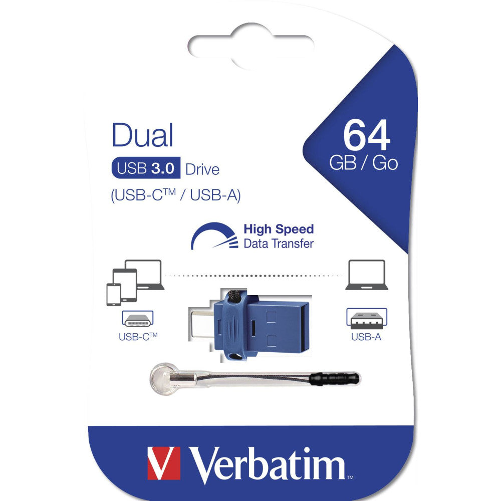 Verbatim Dual USB 3.0 64 GB blau USB-Stick | USB 3.0, 64GB Speicher, Windows/Mac/Linux