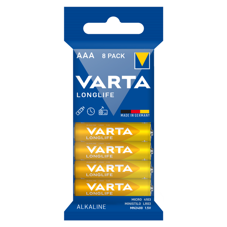 VARTA LONGLIFE AAA Batterie, 8er Folie - Zuverlässige Energie für den täglichen Bedarf