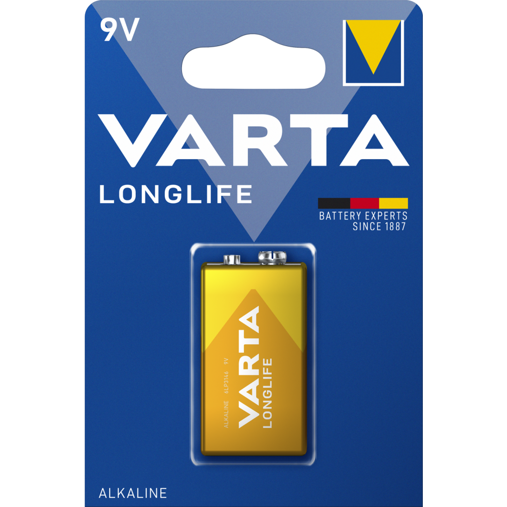 VARTA LONGLIFE 9V Batterie – Alkaline E-BLOCK, 1er Blister für zuverlässige Leistung