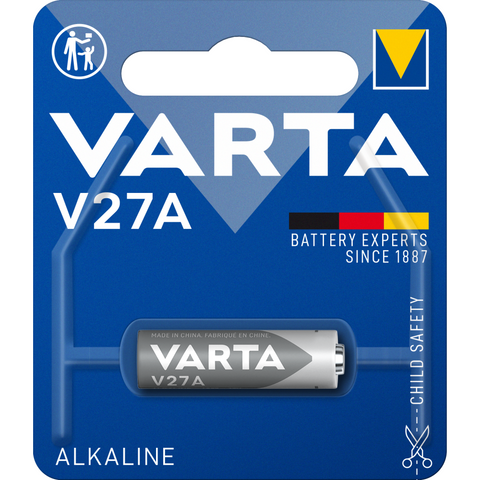VARTA Alkaline Special V27A, 12V Batterie - Spezialbatterie, 1er Blister - 8mm Durchmesser, 28,2mm Höhe - 1 Stück