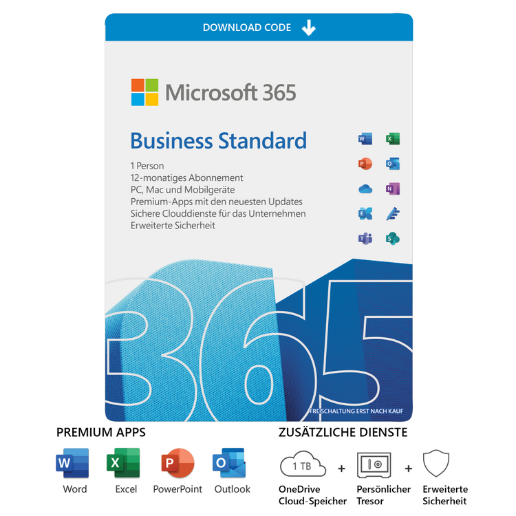 Microsoft Office 365 Business Standard | 12 Monate | Cloudspeicher | Skype-Freiminuten