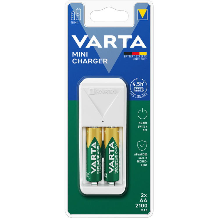 VARTA Ladegerät Mini Charger 2x AA 56706 2100mAh - Schnell & Sicher Aufladen