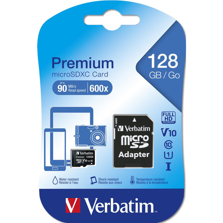 Premium Micro SDXC 128GB C10/U1 + Adapter – Micro SDXC Speicherkarte 128GB – Class 10