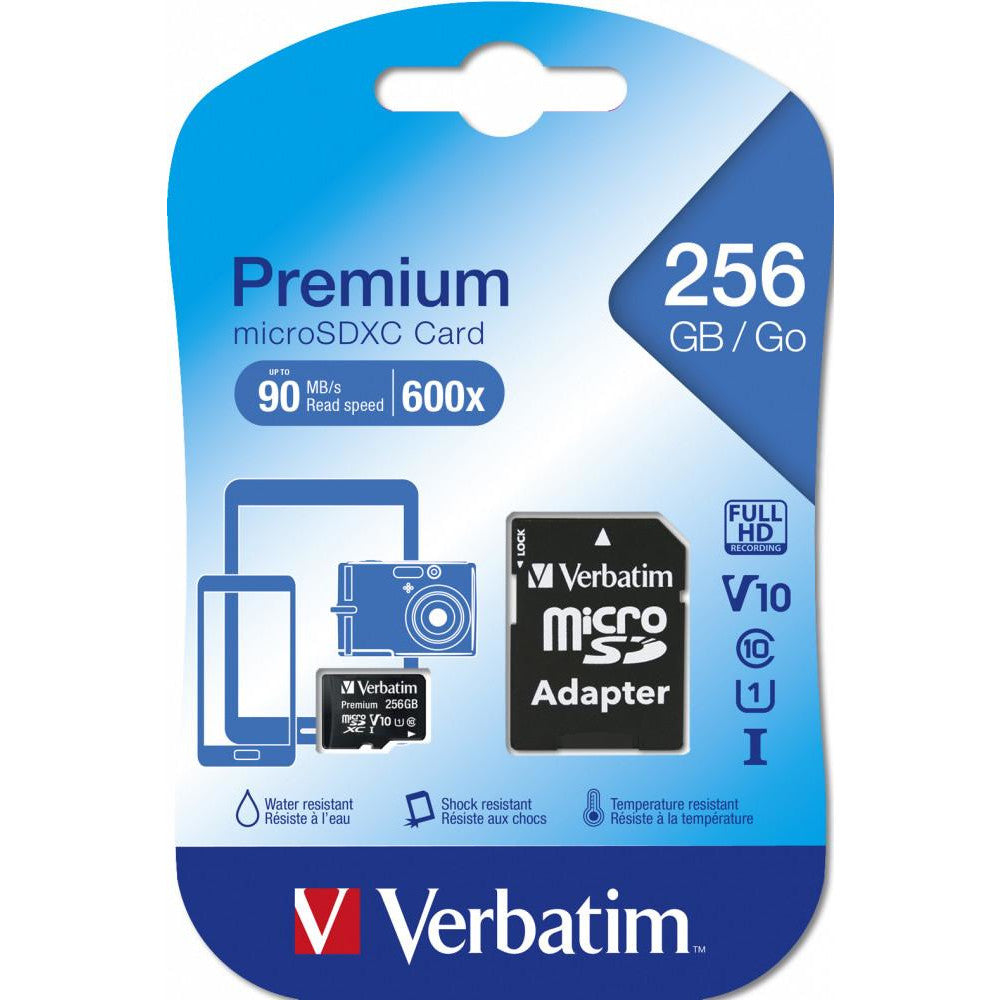 Premium Micro SDXC 256GB C10/U1 + Adapter Speicherkarte - Hochgeschwindigkeitsklasse 10 - 256 GB Kapazität