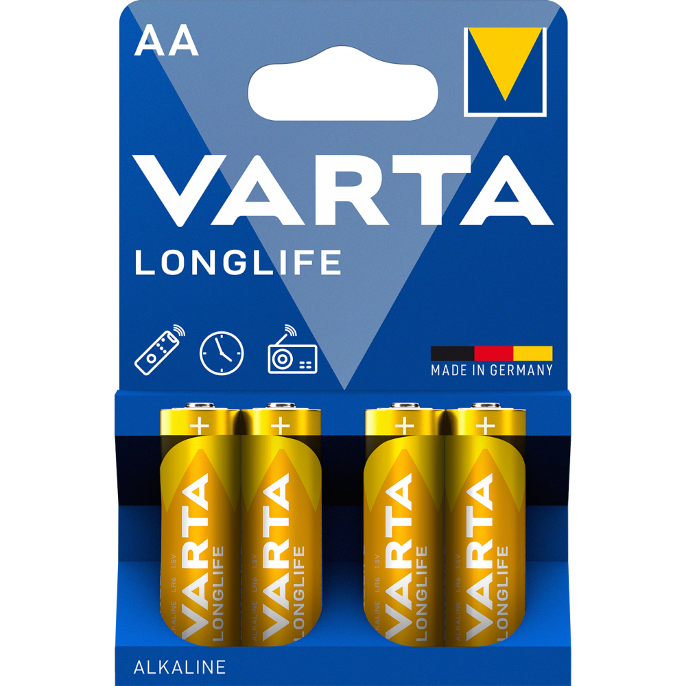 VARTA LONGLIFE AA 4er Blister Batterie - Alkali-Technologie, 1,5 V Spannung