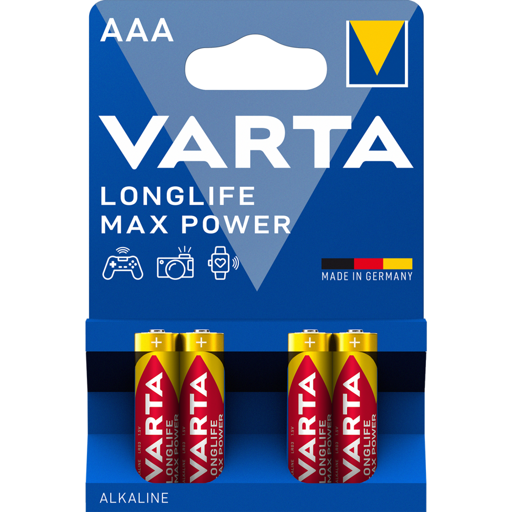 VARTA LONGLIFE Max Power AAA Batterie - 4er Blister | 1,5V Alkali-Mangan