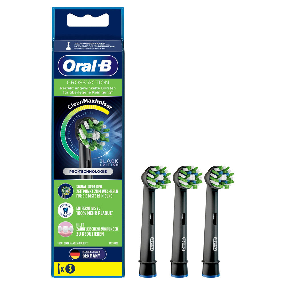 Oral-B Aufsteckbürsten CrossAction Black Edition – Effektive Reinigung, CleanMaximiser-Technologie – 3er Pack