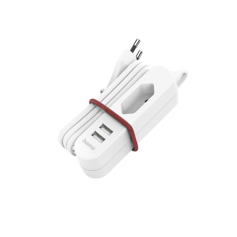HAMA USB-Netzteil mit 1,9 m Kabel, 2x USB-A, Eurobuchse, Weiß (00223202) - Ladegerät für Smartphones, Tablets & mehr