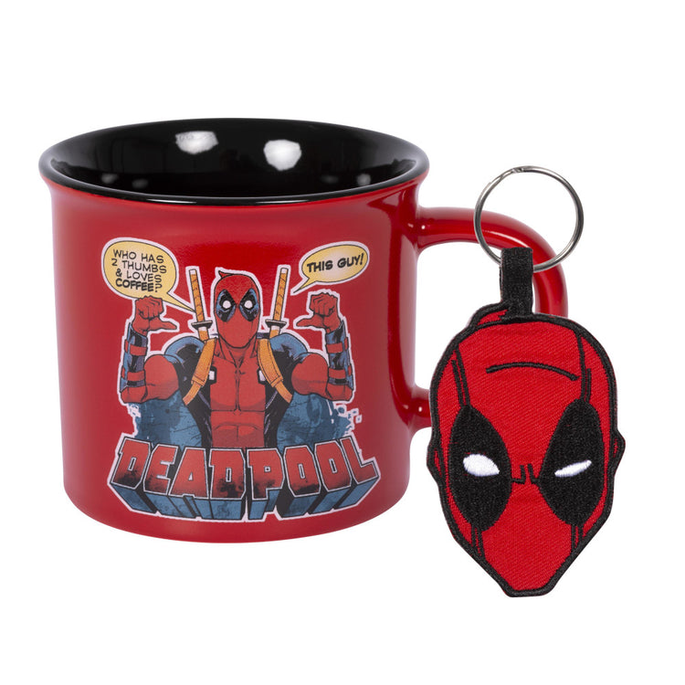 Campingtasse Set Deadpool - Außergewöhnliche Tasse mit Deadpool Motiv - Spülmaschinen- & mikrowellengeeignet - Inkl. Deadpool Schlüsselanhänger