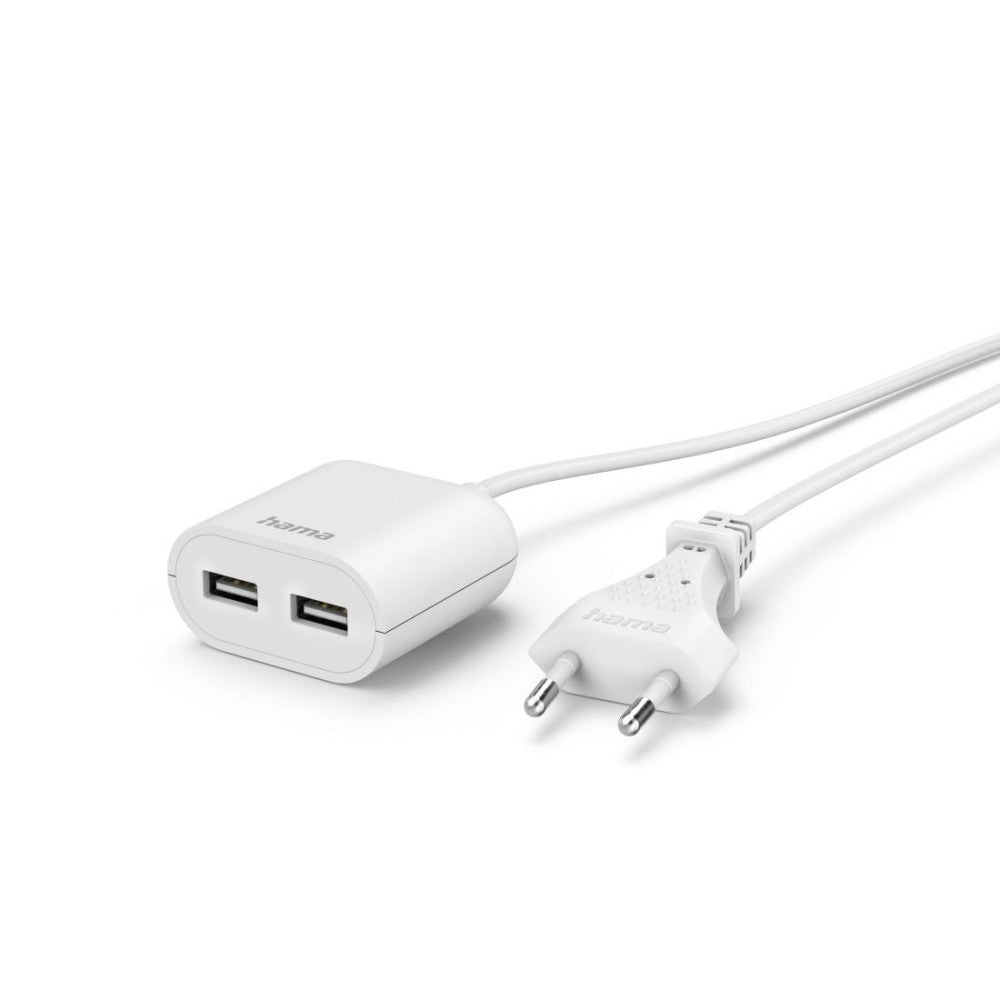 HAMA USB-Netzteil mit 1,9 m Kabel, 2,4 A, 2x USB-A, Weiß - Ideal für Tablet, Smartphone & Konsole