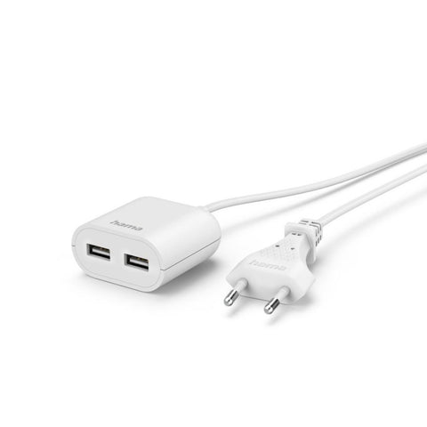 HAMA USB-Netzteil mit 1,9 m Kabel, 2,4 A, 2x USB-A, Weiß - Ideal für Tablet, Smartphone & Konsole
