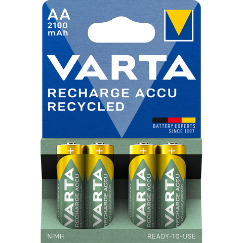 VARTA RECHARGE ACCU Recycled AA Akku 2100mAh - 4er Blister: Zuverlässige NiMH-Technologie