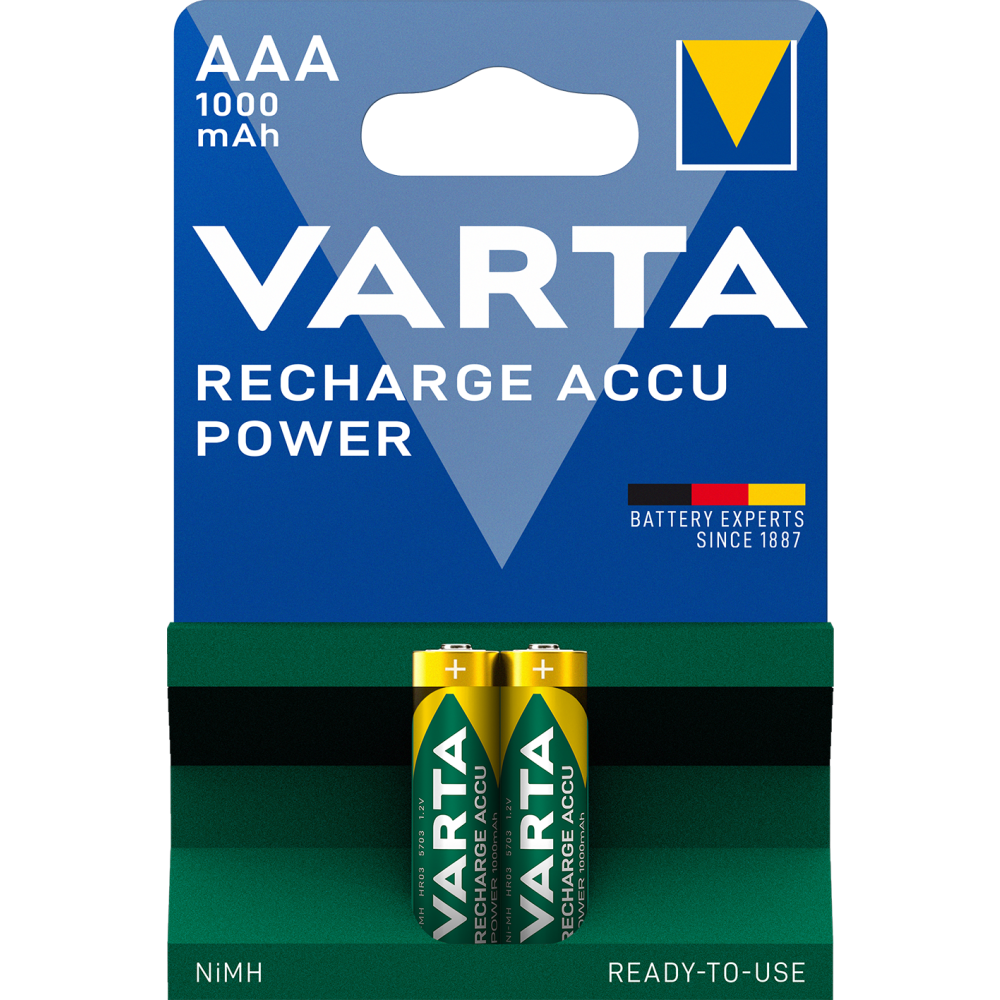 VARTA RECHARGE ACCU Power AAA 1000mAh - Wiederaufladbarer Akku (2er Blister)