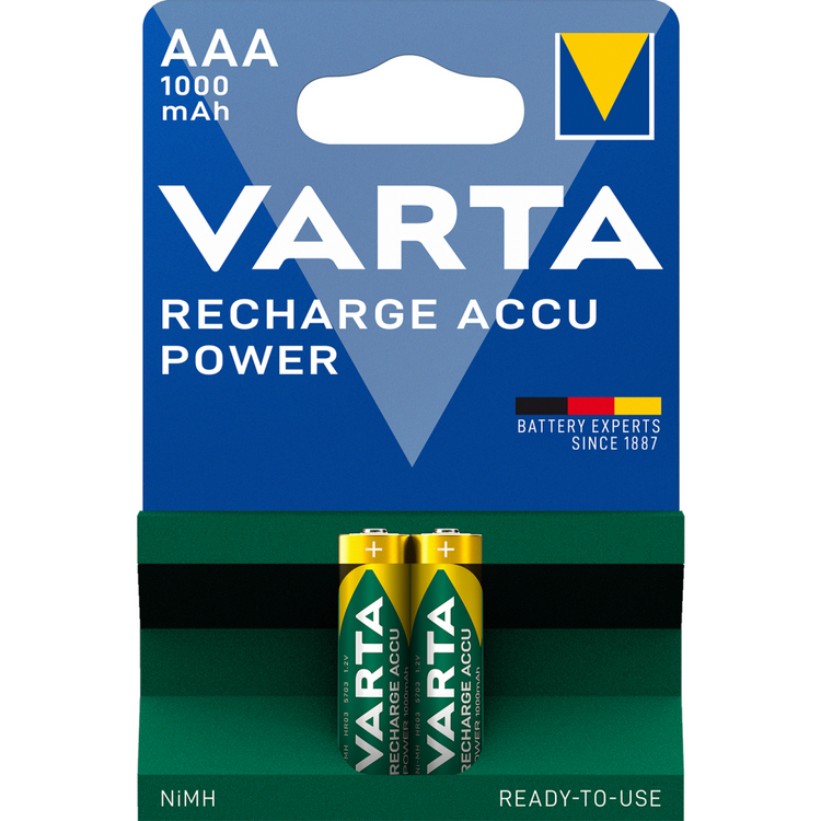 VARTA RECHARGE ACCU Power AAA 1000mAh - Wiederaufladbarer Akku (2er Blister)