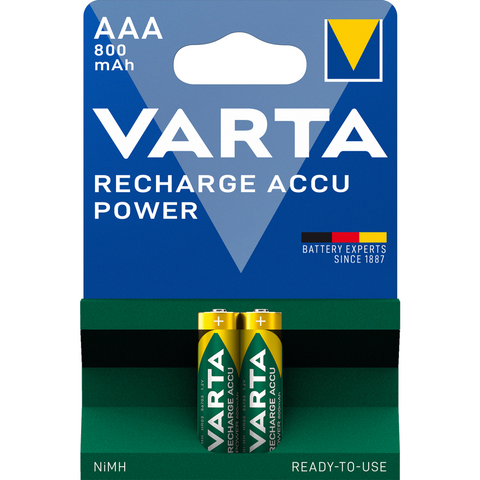 VARTA RECHARGE ACCU Power AAA, 800mAh wiederaufladbarer Akku - 2er Blister - Hohe Leistung, Ready to Use