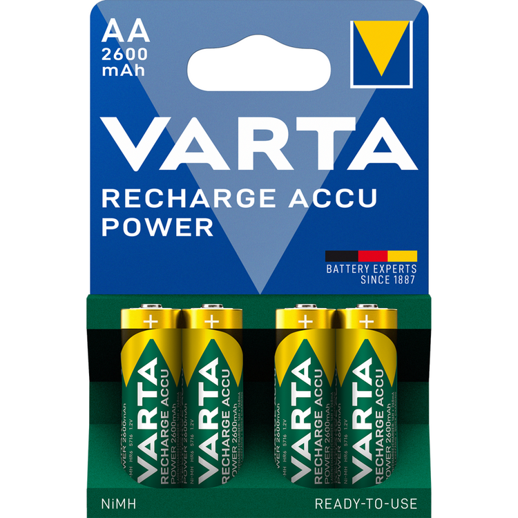 VARTA RECHARGE ACCU Power AA - 2.600 mAh Wiederaufladbare Akkus (4er Blister)