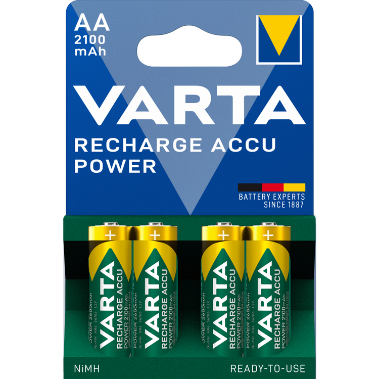 VARTA RECHARGE ACCU Power AA | Wiederaufladbar, "Ready to Use" | 4er Blister Akku