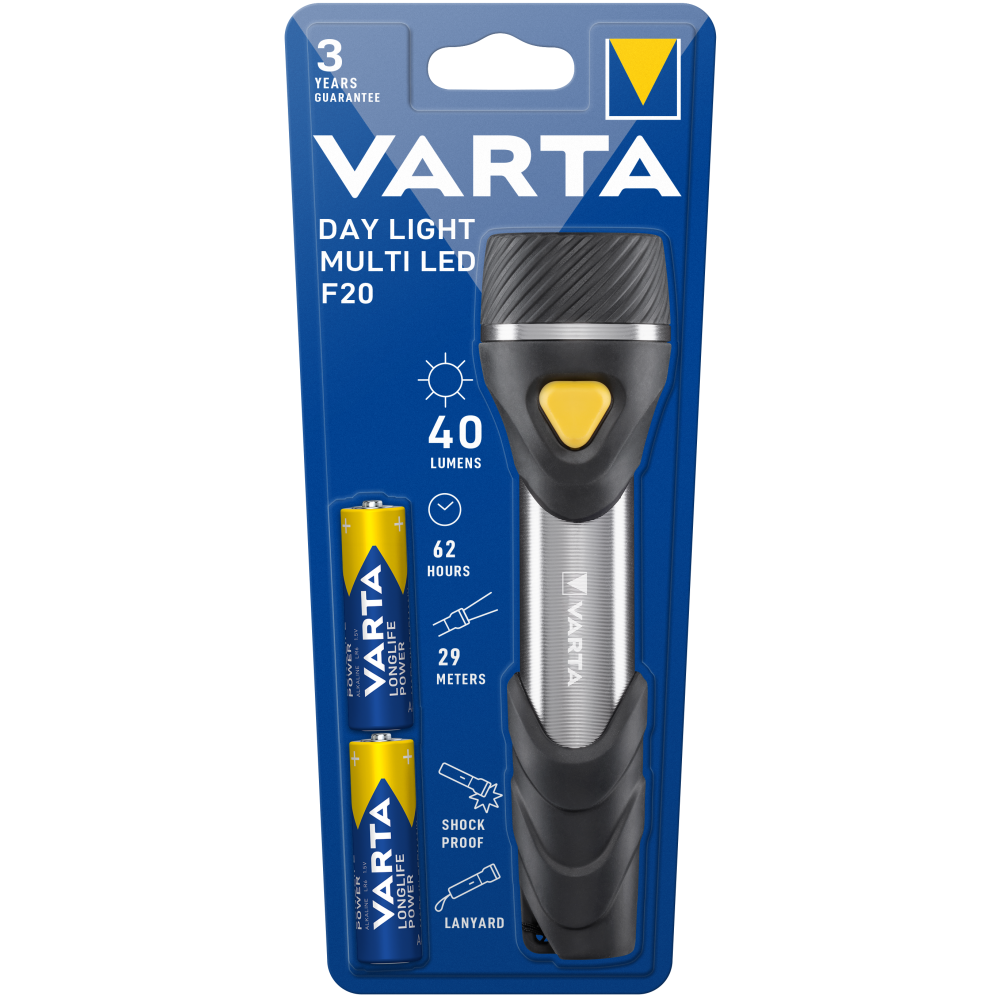 VARTA Taschenlampe Day Light Multi LED F20 - Helles Licht, stoßfestes Gehäuse