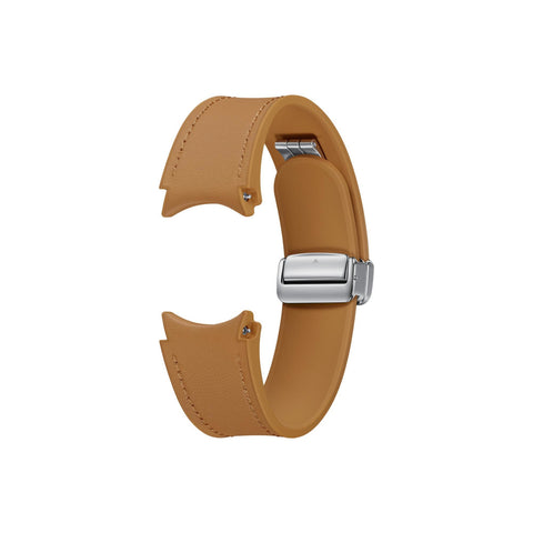 Samsung D-Buckle Hybrid Eco-Leather Armband Camel für Galaxy Watch 6 - Silber, Veganes Leder, Schweißresistent