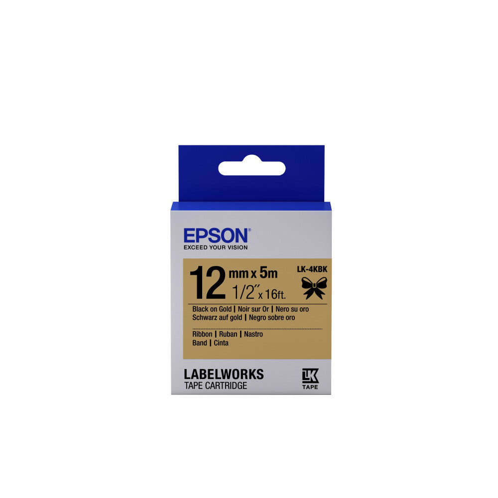 Epson Schriftband LK-4KBK C53S654001 Schwarz/Gold 5m - Satinband für langlebige Etiketten