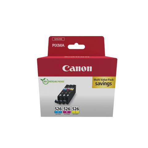 Canon CLI-526 C/M/Y Multipack Druckerpatronen - Original Cyan, Magenta, Gelb - PIXMA iP4850, iP4950, MG5350, MX895 - 3er Pack