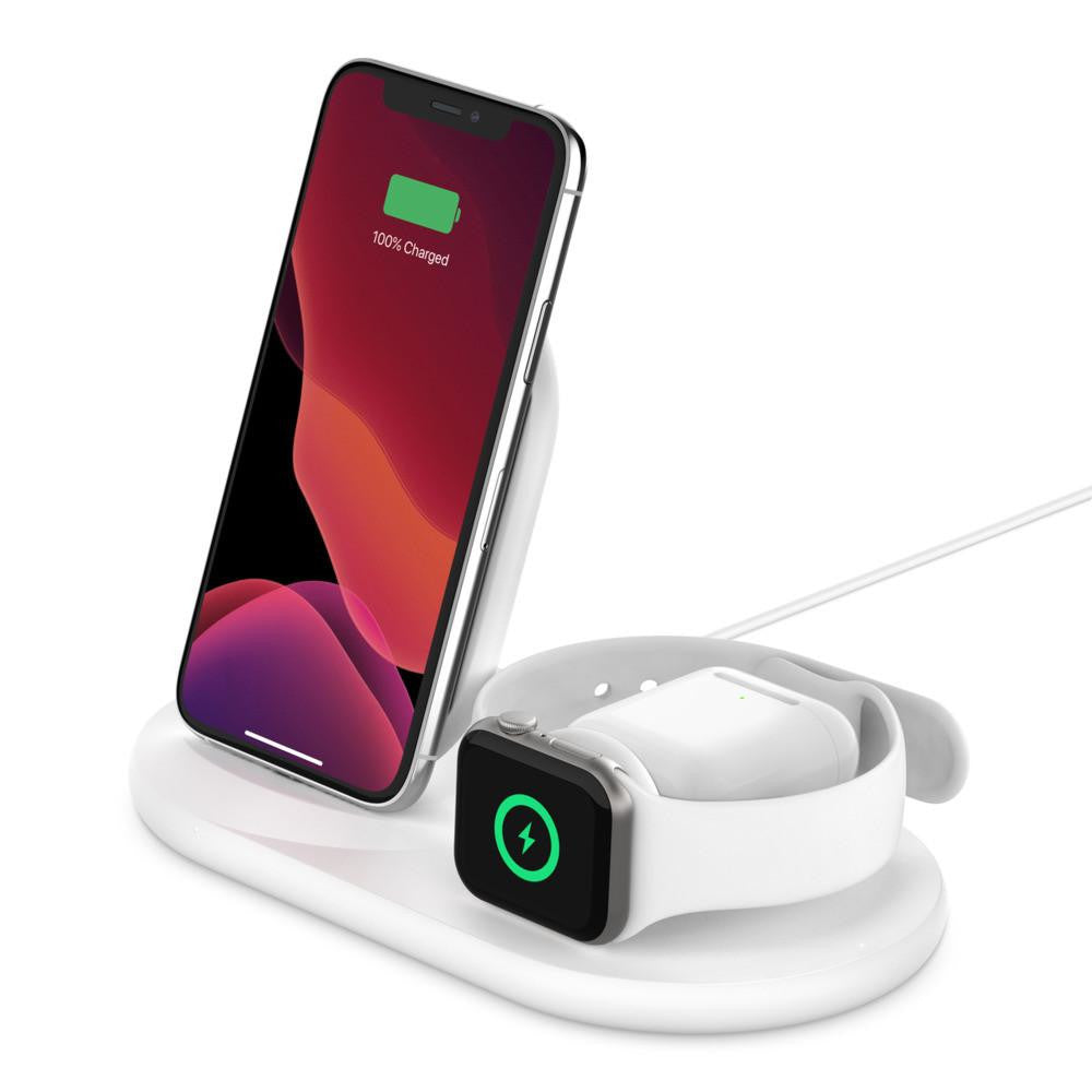 BELKIN Drahtloses BOOST CHARGE 3-in-1-Ladegerät für Apple Geräte in Weiß - Qi-Ladegerät