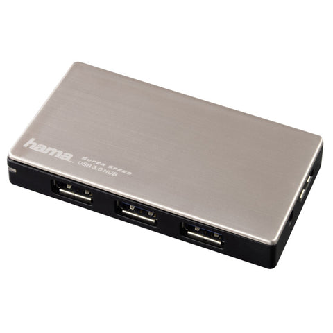 HAMA USB-3.0-Hub 1:4 mit Ladefunktion und Netzteil (00054544) - 4 Anschlüsse, 5000 Mbit/Sek, Aluminium, LED-Anzeige