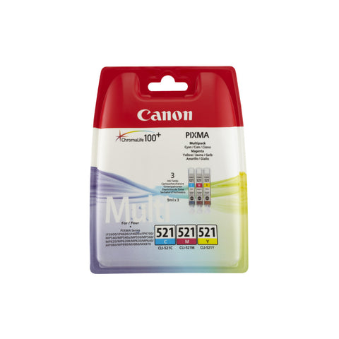 CANON CLI-521 Color Druckerpatrone - 3er Pack, je 9 ml Tinte - Cyan, Magenta, Gelb